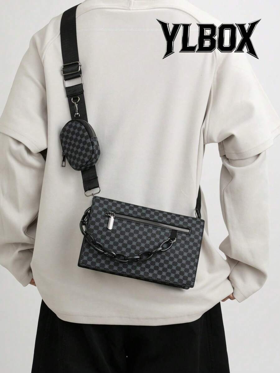 2pcs Embroidered Strap Men's Mini Keychain Pouch Valentine'S Day - Navy Blue - View 1