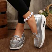 Spring Fall Outdoor Travel Shoes Womens Shoes Loafers Casual Flats Metal Buckle Comfortable Lightweight Driving Walking Ladies Shoes Flats - 銀色 - 查看 6