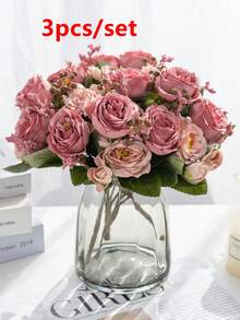 1束/3束人造牡丹花混合花束，适用于婚礼装饰、教室装饰、家居花瓶、花园、生日派对、情人节、礼物 - 玫紅色 - 查看 6