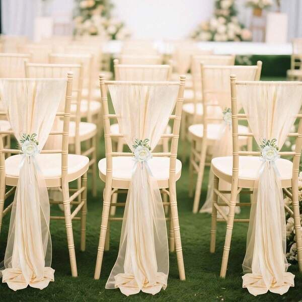 16 قطعة أشرطة رومانسية للكراسي من التول الشفاف الطويل 20*275 سم / 7.8*108 بوصة لتغطية الكراسي في حفل الزفاف وديكور المناسبات والكنيسة والحفلات والمأدبة والأماكن الخارجية
