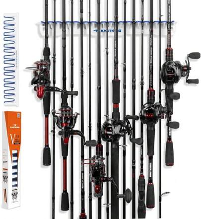 KastKing V15 Vertical Fishing Rod Holder \U2013 Wall Mounted Fishing Rod Rack, Store 15 Rods Or Fishing Rod Combos In 17.25 Inches, Great Fishing Pole Holder And Rack