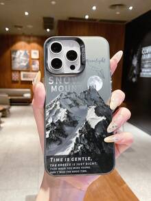 1 chiếc ốp lưng silicon mềm mại thời trang với mặt sau bằng acrylic cứng, họa tiết núi non và trăng khuyết, thiết kế màu gradient sang trọng, tương thích với iPhone/Redmi/VIVO/OPPO - màu đen - Xem 7