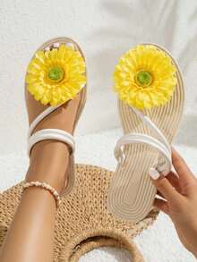 planare 女款度假海灘3D花朵裝飾平底涼鞋夾腳拖鞋,優雅女款涼鞋,女款夾腳拖鞋,平底涼鞋,可愛涼鞋,夾腳拖鞋,黑色平底鞋,女款夾腳拖鞋,白色平底鞋,夏季涼鞋,女款海灘涼鞋,舒適女鞋,女款度假涼鞋,可愛鞋子 - 白色 - 查看 3