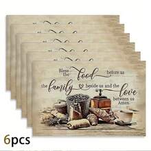 4pcs/6pcs Inspirational Placemats - Washable Polyester With Bible Verses & Croissant Coffee Food Designs | Suitable For Dining Table, Kitchen Decor, Parties And End Tables | Rectangular Shape - Nhiều màu - Xem 1