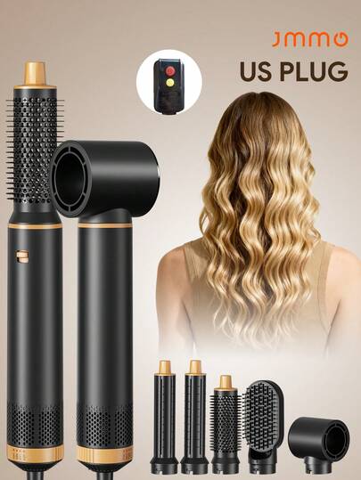 JMMO 热风卷发造型器，5合1多功能吹风梳，自动卷发器，防毛躁造型工具，适用于所有发质，快速吹干、卷发、顺滑、蓬松、直发 - 美规插头