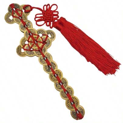 Espada de Monedas Chinas Feng Shui con Hilo Rojo, Amuleto de Protección y Prosperidad, 23 cm, Monedas Antiguas Emperador Qing, Decoración Tradicional