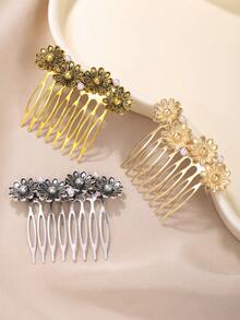 1 pieza Peine lateral de aleación de zinc con diseño vintage de plantas, adecuado como accesorio de cabello diario para mujeres, regalo - Peineta lateral redonda simétrica - Ver 6