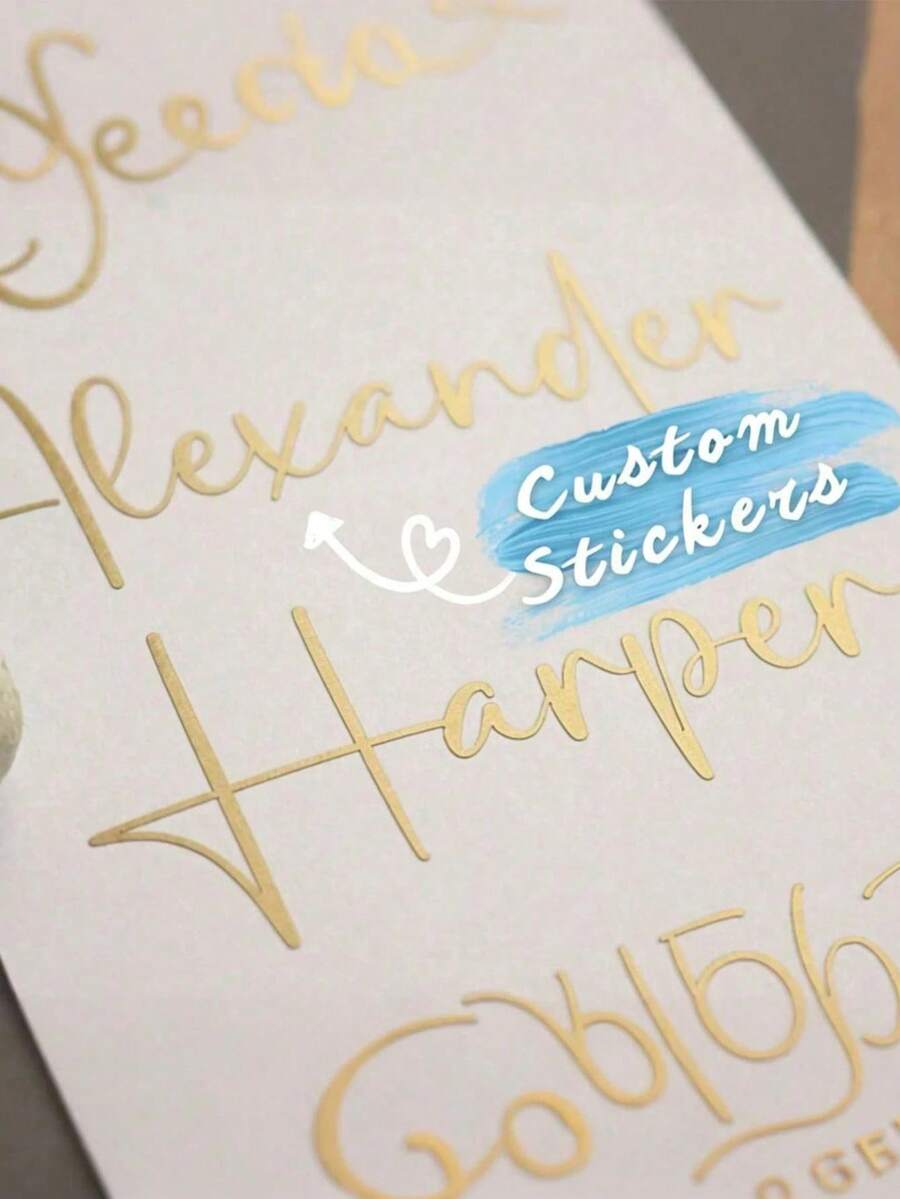Customized Name Text Content Stickers, Name Stickers, Customized Stickers, Name Stickers, Date Stickers, Romantic Wedding Gift Box Balloon Stickers, Birthday/Anniversary/Wedding/Conference Gifts, DIY Gifts, Handmade, Handwritten, Wedding Stickers - Multicolor - View 1