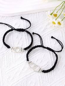 2件套潮流情侣友谊手链，欧美创意个性化自由合金手铐编织手链，情侣款 - 黑色 - 查看 11