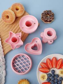 1套5件套可爱甜甜圈造型饼干模具，PP塑料材质，易脱模，儿童DIY饼干模具，包含心形、圆形、花朵、星星、菠萝图案，烘焙工具，甜甜圈镂空印章，适合情人节、婚礼、生日派对等场合 - 彩色 - 查看 3