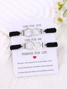 2件套潮流情侣友谊手链，欧美创意个性化自由合金手铐编织手链，情侣款 - 黑色 - 查看 16