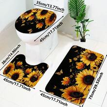 1pc Nordic Style Faux Wool Sunflower Floral Print 3-Piece Bathroom Set/Bath Mat/Non-Slip Rug, High-Quality Faux Wool Material, Soft, Comfortable, Non-Slip, Suitable For Bathroom, Toilet And Other Areas - Multicolor - View 6