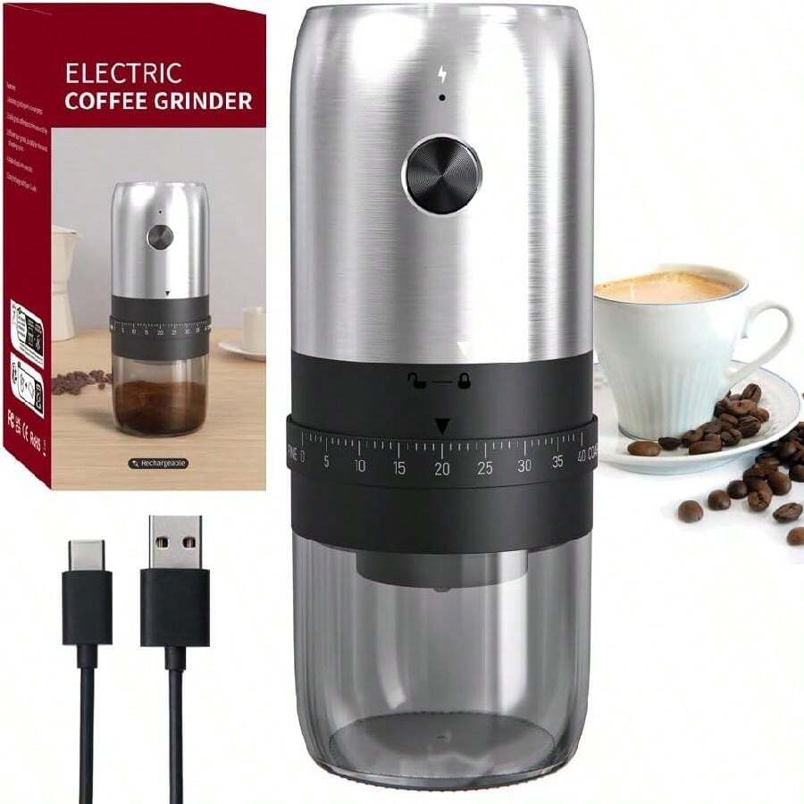 Rechargeable Electric Coffee Grinder, Portable Cordless Coffee Bean Grinder With Stainless Steel Blades, Adjustable Coarseness, USB Charging, Quiet & Powerful - Perfect For Travel - Black - View 1