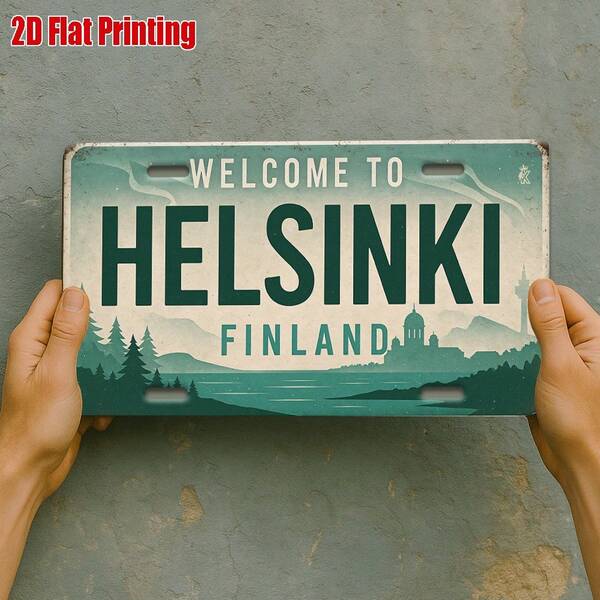 Top Pick2D Flat - 1pc 2D Flat Printing Welcome To Helsinki Metal Sign | For Decoration Only, Outdoor Wall Art, Finland Skyline Aluminum Sign, Perfect For Study Areas, Coastal Homes, Travel Corners,