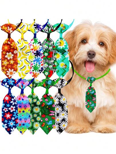 10pcs Spring/Summer Green Clear Mini Adjustable Pet Tie For Small And Medium-Sized Dogs, Featuring Flower And Star Elements, Perfect For Daily Photography And Travel As Clothing Accessories, With A Mix Of Styles
