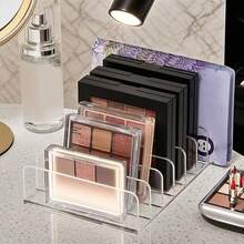 Organizador de maquillaje con cajones para paletas de sombras de ojos, polvos y separadores transparentes, caja de almacenamiento de plástico con soporte de exhibición de cosméticos para rubor en el escritorio, para vacaciones en la playa, colección de baño, colección de dormitorio, gran capacidad - transparente - Ver 8