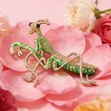 Vintage Green Imitation Enamel Mantis Brooch, Daily Commute Party Dating Niche Personality Accessories Women's Jewelry - A - 查看 2