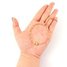 1pc New Class Cross Initial Pendant Golden Stainless Steel Lip Chain Bracelets For Women - Yellow Gold - View 3