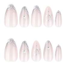Nâng cấp diện mạo tức thì với bộ 24 móng tay giả cá tính, phong cách hiện đại, tối giản, thanh lịch, cổ điển, cá tính đường phố, màu bạc ánh sao 3D và mặt trăng, kiểu dáng bất đối xứng, hình quả hạnh cỡ trung bình, thích hợp cho các cô gái và phụ nữ có cá tính độc đáo sử dụng hàng ngày và khi đi mua sắm. - Bạc - Xem 2