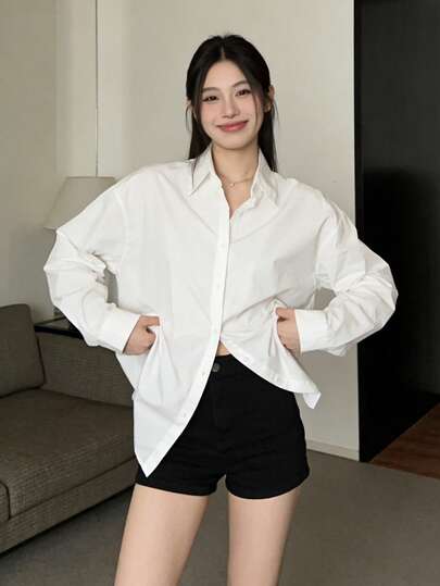 Oversized Bowknot Cutout Back Drop Shoulder Shirt