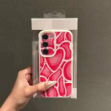 1pc TPU Material Cute Pink Heart Pattern Fashionable Phone Case Suitable For Samsung/A05s/A12/A13/A14/4G/A15/A21s/A23/A25/A32/5G/A34/A35/A50s/A51/A52/A53/A54/A55/A71/A72/A73/S10/S20FE/S20Ultra/S21Ultra/S22/S22Plus/S23/S24, Redmi/10C/12C/Note10/11/12/13/ProPlus/Note8/9Pro, Full-Body Shockproof Soft Shell Phone Protective Case - White - View 3