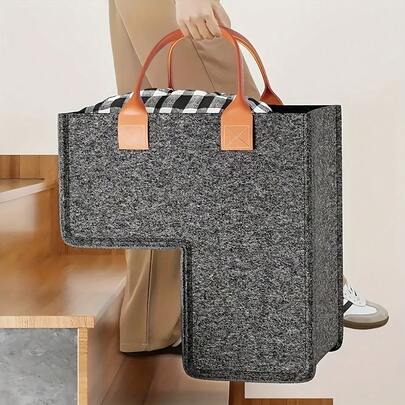 UNIQUEFORYOU Foldable Stair Step Storage Basket With Viewing Window, Sturdy Brown Handles - High Strength Felt Material (Felt) - Multifunctional Stair Storage Box, Laundry Basket And Shelf Box, Suitable For Carpeted Or Wooden Stairs, Space-Saving Design, Laundry Basket