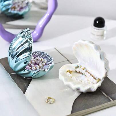 1件创意贝壳首饰项链口红收纳托盘整理器，浴室梳妆台装饰配件