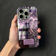 1pc Fashionable Purple Patchwork Leopard Print Foil Texture Phone Case - Compatible With Apple 17 Air, 16, 15, 14, 13, 12, 11 Pro Max Plus - Purple - View 2