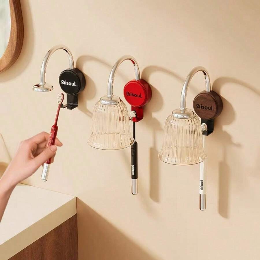 Minimalist Luxury Toothbrush Holder, Magnetic Closure Wall-Mounted Cup Rack, Bathroom Countertop Drainage Rack - Multicolor - View 1