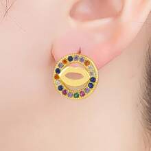 New Round Lip Shape Copper Inlaid Zirconia Stud Earrings For Women Gold Plated Compact Sexy Ear Jewelry Birthday Party Gifts - Colorful - View 5
