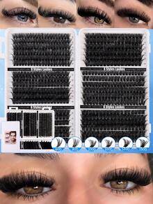 CMAYOME 720/684/648/384 Pcs False Eyelashes Glue Set, Designed With Large Capacity To Create Dense & Natural Eye Makeup. 3D Soft & Durable Texture. Set Includes False Lashes, Glue, Sealant, Eyelash Curler & Brush (10D, 20D, 30D, 40D, 50D, 60D, 80D, 100D, 120D, 150D) - Blue and White - View 5