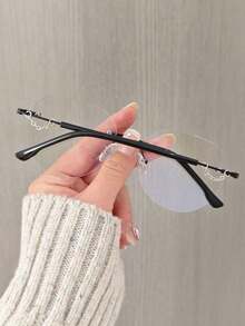1 pieza Gafas sin montura y redondas para mujer, sin prescripción, con cadena decorativa, adecuadas para oficina, estudiantes, viajes, uso casual, vacaciones, gran regalo para novia, Día de San Valentín - Multicolor - Ver 6