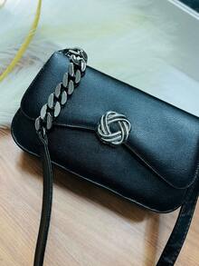 Medium-Sized Plastic Flower-Shaped Bag With Hardware. - Black - View 1