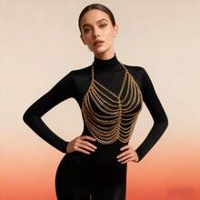 1pc Sexy Backless Halter Neck Metal Ring Chain Linked Crop Top Vest Bikini Body Chain - Style 2 - View 11