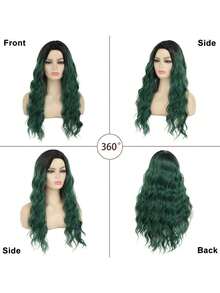 St. Patrick's Day Heat-Resistant Synthetic U-Shaped Lace Wig, 4*2 Wavy Curls, 24-Inch Green Medium Length, High-Quality Women's Headpiece For Everyday Use, Natural Soft Wig, Music Festival Party Wig - Green - View 4