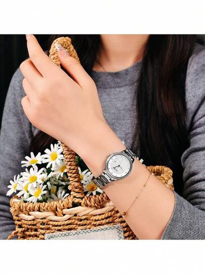  Đồng hồ nữ Seiko ALBA máy quartz, mặt số lấp lánh với viền pha lê, dây đeo bằng thép không gỉ, đồng hồ thanh lịch phù hợp cho tiệc tùng và đeo hàng ngày, món quà hoàn hảo cho ngày Valentine AH7W31X1