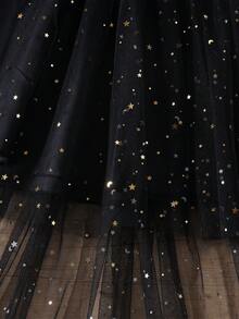 2pcs/Set Girls Summer Camisole Top And Star Mesh Skirt Set - Black - View 8