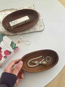 1个优雅复古胡桃木桌面收纳盒，优质实木首饰展示托盘，时尚玄关钥匙及杂物收纳架，女士适用，旅行必备品完美收纳方案，返校宿舍整理收纳好帮手，圣诞节、感恩节、新年和情人节的理想礼物 - 棕色 - 查看 9