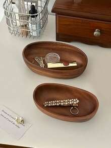 1个优雅复古胡桃木桌面收纳盒，优质实木首饰展示托盘，时尚玄关钥匙及杂物收纳架，女士适用，旅行必备品完美收纳方案，返校宿舍整理收纳好帮手，圣诞节、感恩节、新年和情人节的理想礼物 - 棕色 - 查看 7