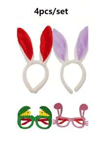4 pezzi Set di forniture per feste di Pasqua, inclusi cerchietto con orecchie da coniglio, occhiali di Pasqua, stile unisex, decorazioni pasquali per la casa, accessori per foto di gruppo e decorazioni per feste di primavera. - Multicolore - Visualizzare 15
