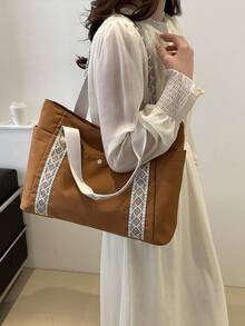 New Canvas Bag For Women, Large Capacity Shoulder Bag With Wide Strap, File Bag, Fashion Sweet Commuter Tote Bag - Multicolor - View 5