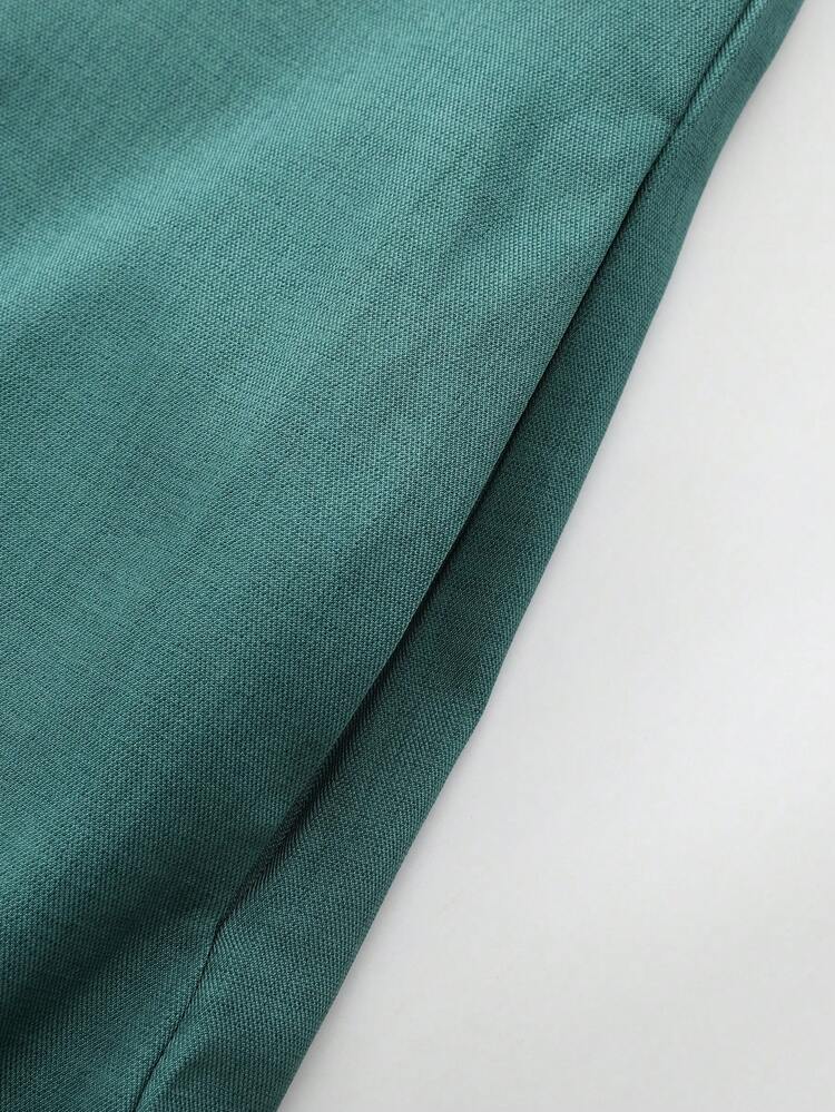 Muslim Men's Formal Long Sleeve Solid Color Loose Traditional Islamic Clothing Kaftan Robe - Green - View 7