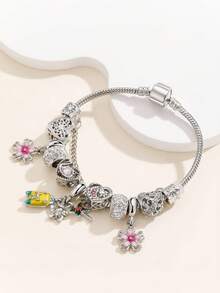 Vibrant Chic Charm Bracelet - Multicolor Hollow Star & Cherry Blossom Accents, Adjustable DIY Snake Chain With U-Shaped Airplane, Swan Beads For Everyday, Vacation, And Boho Chic Wear - Perfect Accessory For Travel, Adventure, And Fashion Enthusiasts - 彩色 - 查看 2