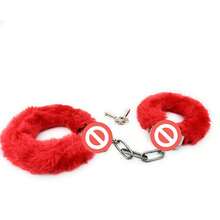 JASINCESS Plush Toy Handcuffs Toy Handcuffs Stage Costume Props Halloween Cosplay Props - Red - View 2