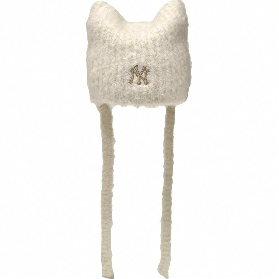MLB Embroidered Fashion Knit Beanie With Ear Flaps - Versatile Warm Hat - 白色 - 查看 1