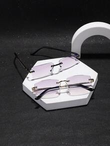 1 pieza Gafas rectangulares ligeras y sin montura de metal casual para hombres, gafas decorativas de alta calidad para uso diario - transparente - Ver 7