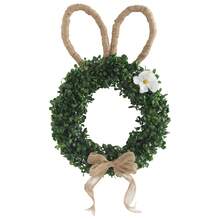 1 Stück/Osterhase Kranz, Eukalyptus grünes Blatt Hasenohren-förmiger Kranz, Leinen Schleife Heim Dekoration Anhänger, Tür Hänger & Wand Dekor Kranz Ornament - Hasen-Kreisblumenkranz - Übersicht 8
