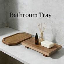 1件装木质浴室托盘，浴室收纳整理架，淋浴托盘，浴室装饰，皂液器架，多功能梳妆托盘，卧室香薰及首饰展示托盘，理想的乔迁、斋月、生日礼物，也可作餐盘使用 - C-木色 - 查看 4