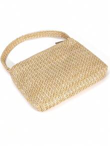 Elegant Minimalist Straw Magnetic Triangle Handbag, Suitable For Party, Wedding, Prom, Gathering, Beach, Spring/Summer - Beige - View 7