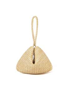Elegant Minimalist Straw Magnetic Triangle Handbag, Suitable For Party, Wedding, Prom, Gathering, Beach, Spring/Summer - Beige - View 1